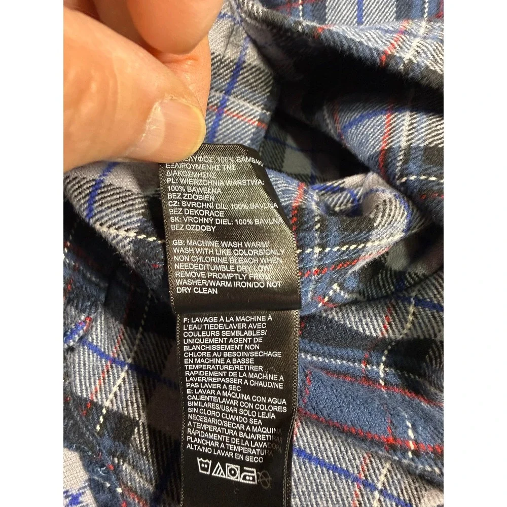 The North Face Mens XL Blue Grey Plaid Cotton Flannel Long Sleeve Button Shirt